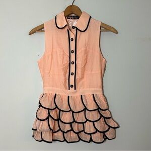 Forever 21 Twist Pink Peter Pan Collar Sleeveless Coquette Scalloped Top Size S
